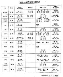 4月16日起鹤岗火车站将实行新的列车运行时刻